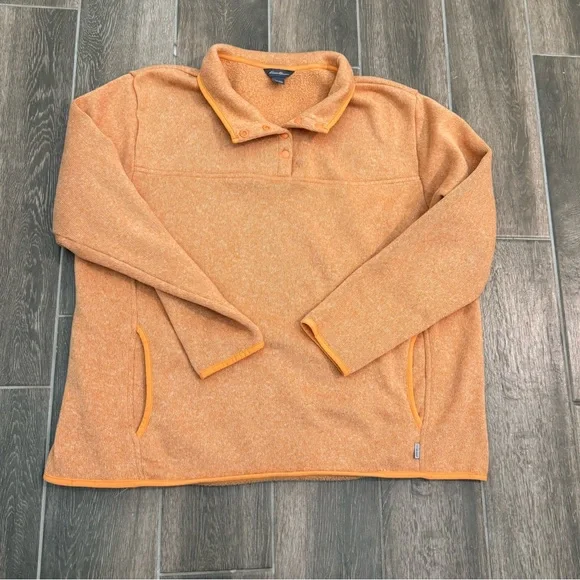 Like New Eddie Bauer Women's Orange Fleece Pullover - Picture 2 of 7